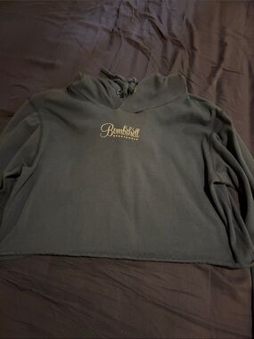 Bombshell Sportswear Cropped Hoodie in navy blue with Gold Logo